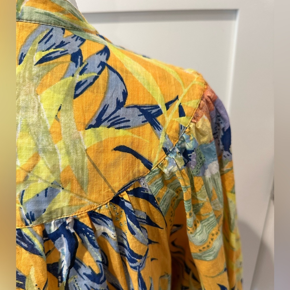 Maeve Size XS yellow tropical print cotton blouse. Front and cuff buttons - Picture 6 of 13